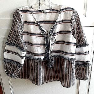 American Eagle long sleeve linen tunic blouse Size Small